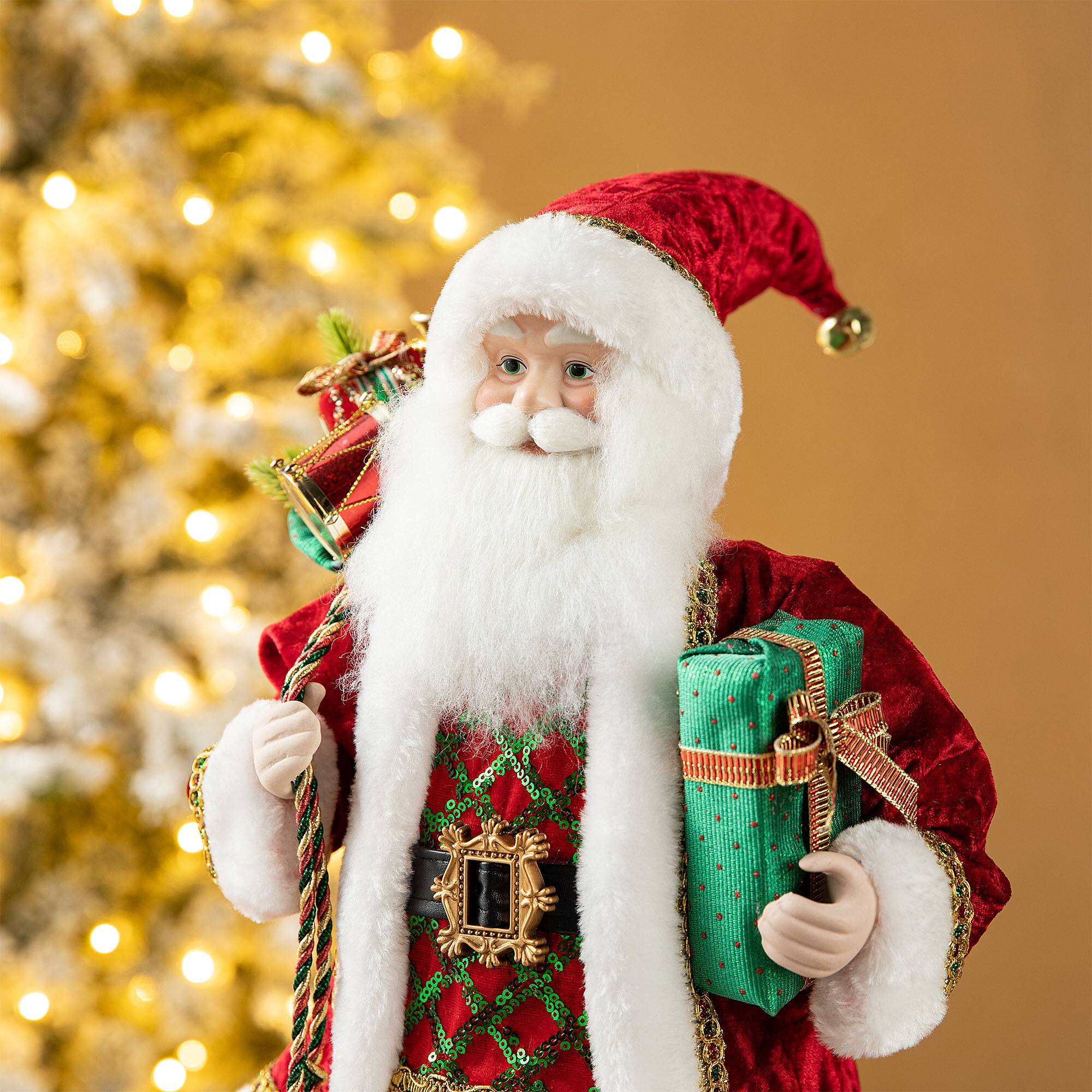 Glitzhome® 18" Faux Fur Traditional Christmas Santa Figurine